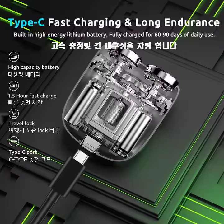 TX-14 방수 휴대용 충전식 면도기